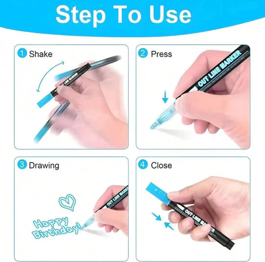 🖊️✨ Double Line Outline Pens – 8 Piece Set