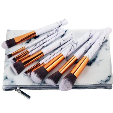 š Marble Style 10-Piece Makeup Brush Set with Bag