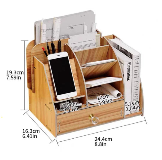 🌿✨ Multi-Functional Wooden Desktop Organiser – Design 8