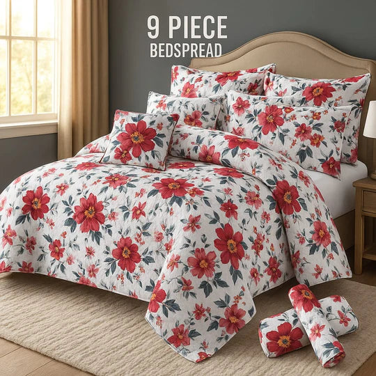 šø Flowered Bedspread Set ā 9 Piece Luxury Collection
