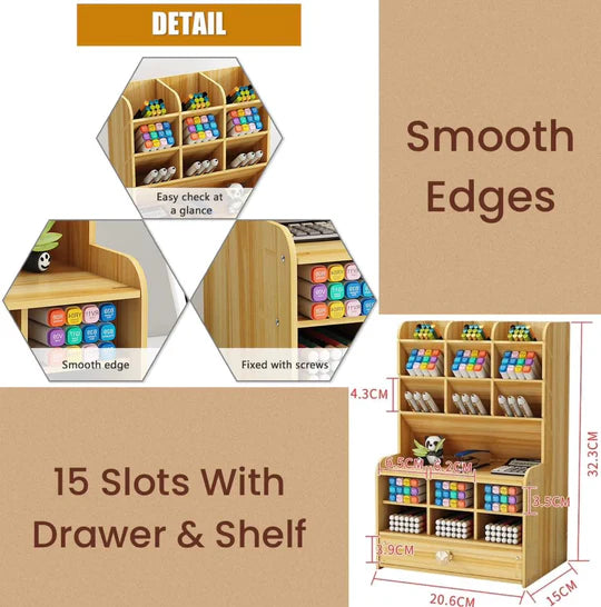 🗂️Wooden Stationery Organiser – With Handy Drawer!