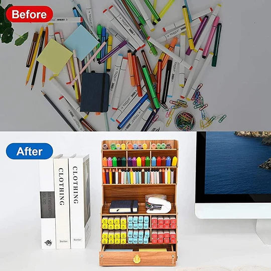 🗂️Wooden Stationery Organiser – With Handy Drawer!