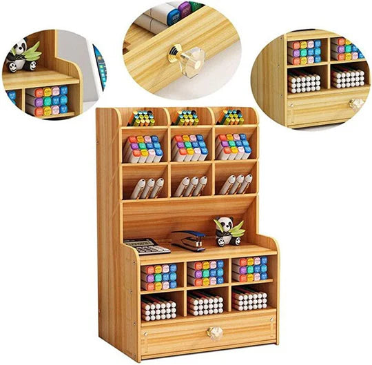 🗂️Wooden Stationery Organiser – With Handy Drawer!