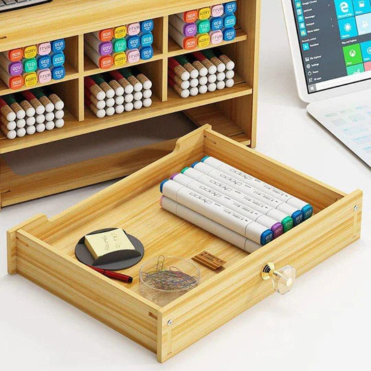 🗂️Wooden Stationery Organiser – With Handy Drawer!