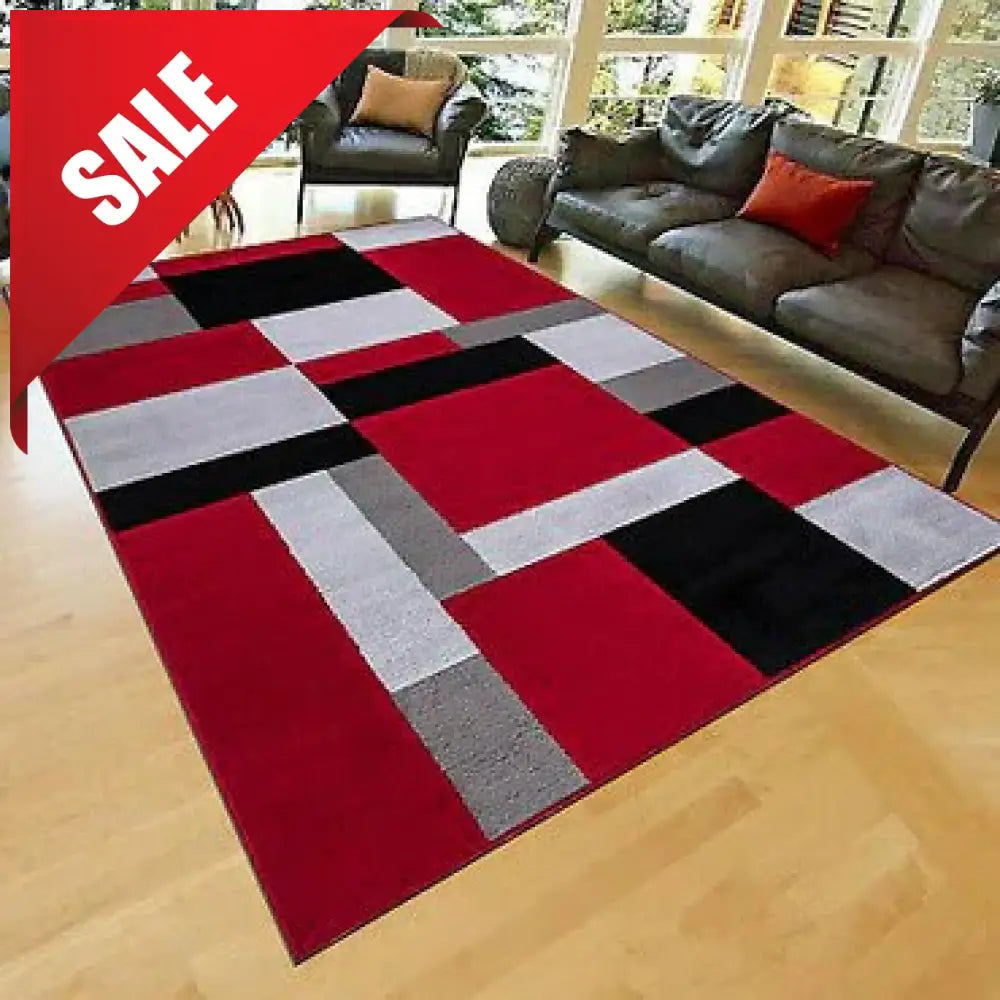 ❤️ 3D Carpets – 50 Shades of Red Black Grey & Red Blocks - 3D Carpet