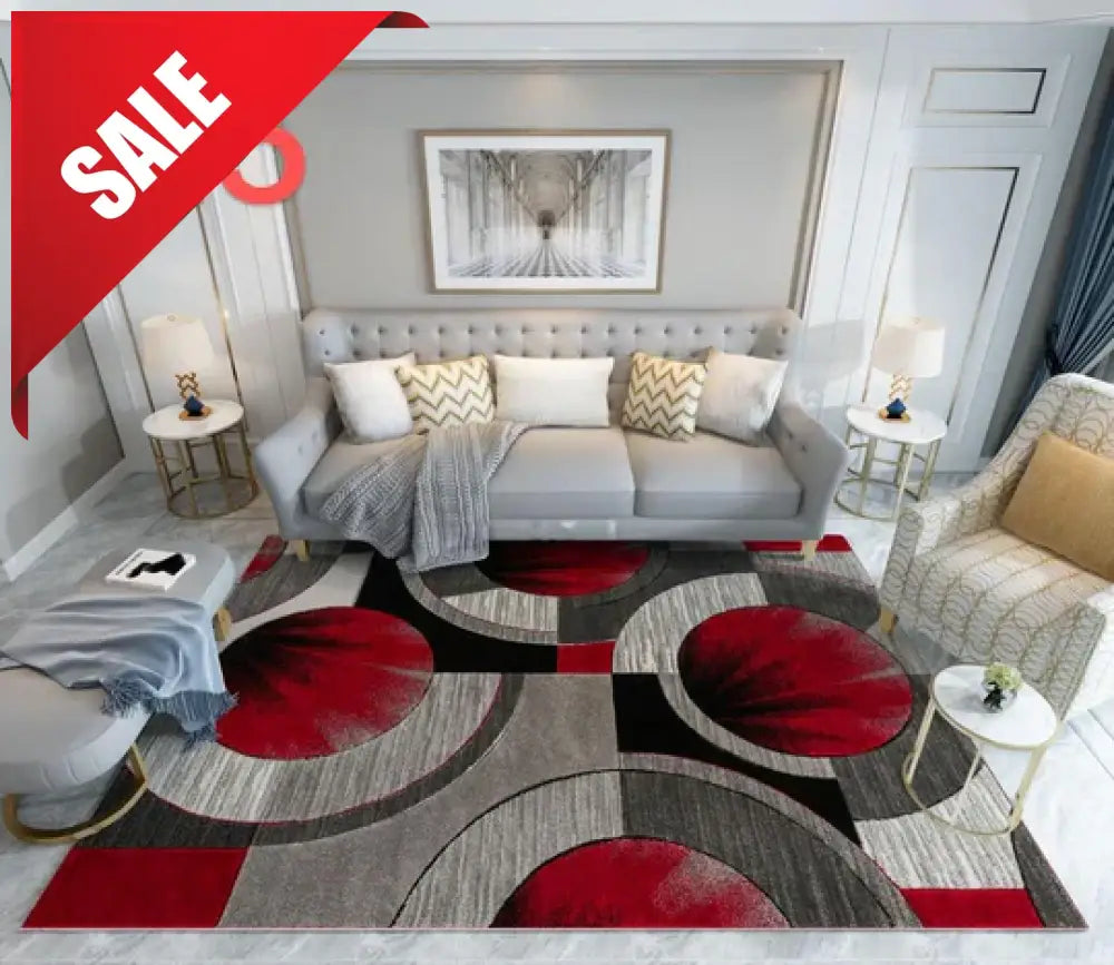 ❤️ 3D Carpets – 50 Shades of Red Red & Grey Circles - 3D Carpet