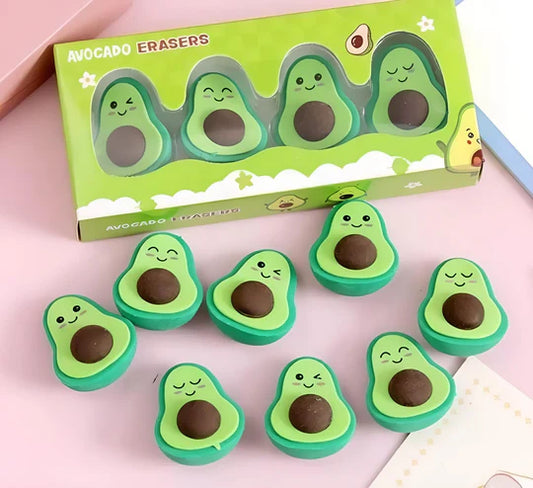 🥑🧽 Avocado Erasers – Set of 4