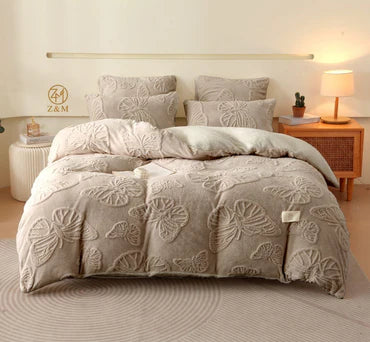 🦋 Geometric Butterfly Sherpa Comforter Set – 5 Piece