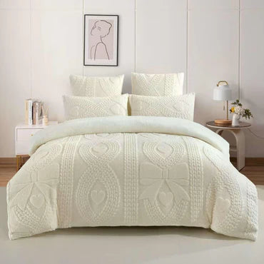 🎀 Geometric Bow Sherpa Comforter Set – 5 Piece