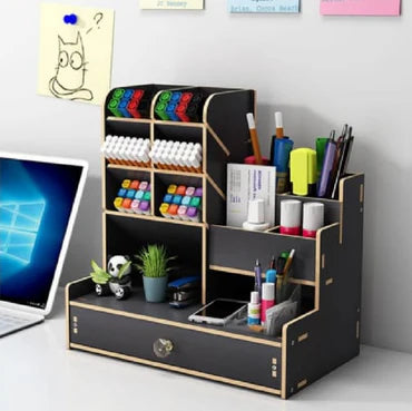 🗄️ Wooden Stationery Organiser – 12 Compartment
