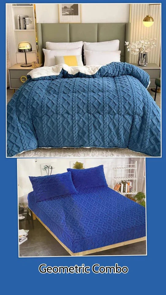 🔷 Geometric Fleece Combo – 8 Piece Comfort & Protection Set