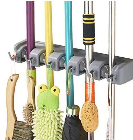 🧹✨ Wall-Mounted Broom Holder with Hooks