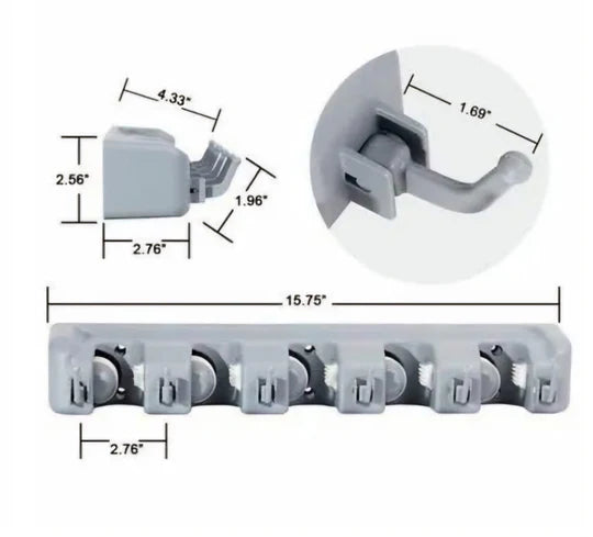 🧹✨ Wall-Mounted Broom Holder with Hooks