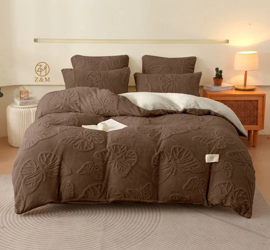 🦋 Geometric Butterfly Sherpa Comforter Set – 5 Piece