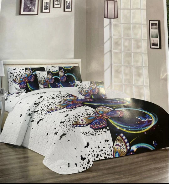 Bedding set with butterfly design.