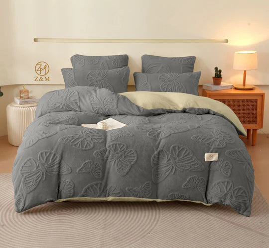 🦋 Geometric Butterfly Sherpa Comforter Set – 5 Piece