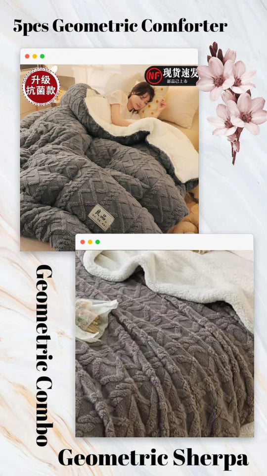 🟦 Geometric Combo – 6 Piece Bedding Set