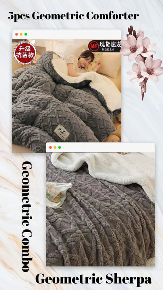 🟦 Geometric Combo – 6 Piece Bedding Set