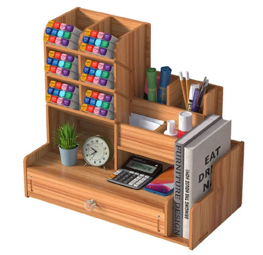 🖇️ Desktop Organiser with Book Holder – Brown