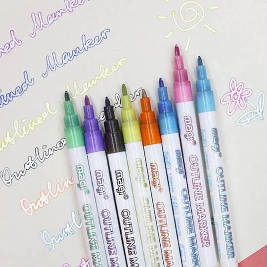 🖊️✨ Double Line Outline Pens – 12 Piece Set