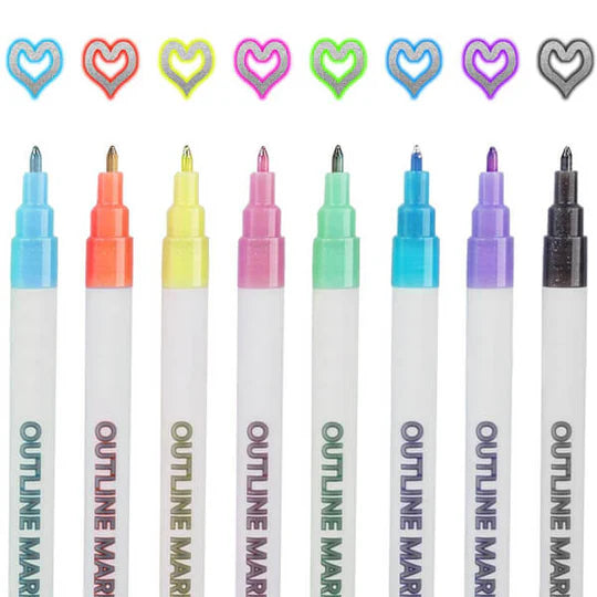 🖊️✨ Double Line Outline Pens – 12 Piece Set