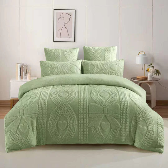 🎀 Geometric Bow Sherpa Comforter Set – 5 Piece