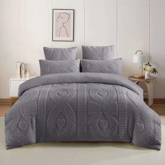 🎀 Geometric Bow Sherpa Comforter Set – 5 Piece
