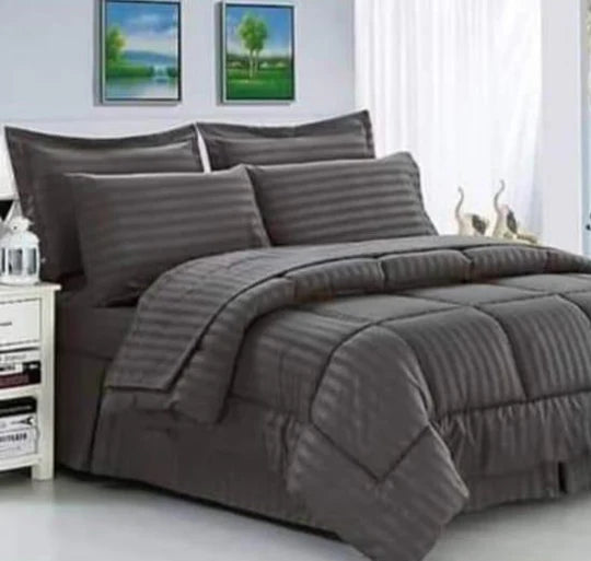 🧺 Plain Block Comforter Set – 5-Piece Everyday Elegance