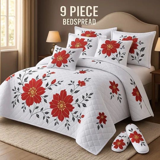 🌸 Flowered Bedspread Set – 9 Piece Luxury Collection