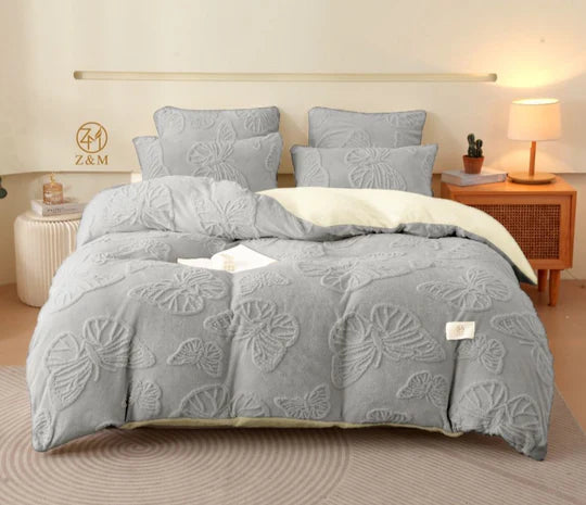🦋 Geometric Butterfly Sherpa Comforter Set – 5 Piece