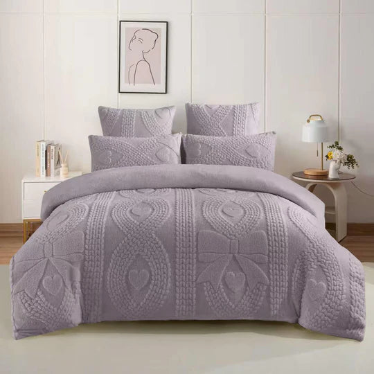🎀 Geometric Bow Sherpa Comforter Set – 5 Piece