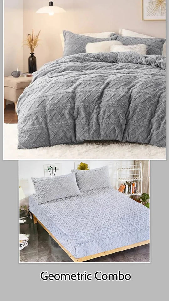 🔷 Geometric Fleece Combo – 8 Piece Comfort & Protection Set