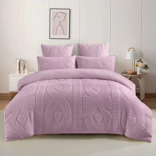 🎀 Geometric Bow Sherpa Comforter Set – 5 Piece