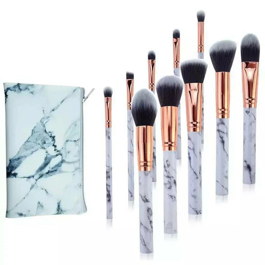 💎 Marble Style 10-Piece Makeup Brush Set with Bag