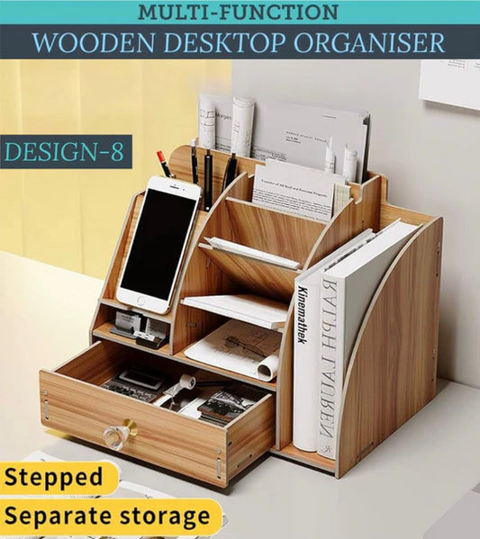 🌿✨ Multi-Functional Wooden Desktop Organiser – Design 8