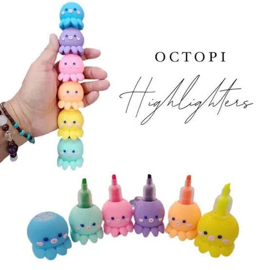 🦑✨ Octopus Shaped Highlighters – 6 Piece Set