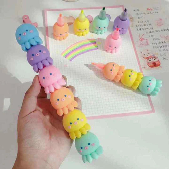 🦑✨ Octopus Shaped Highlighters – 6 Piece Set
