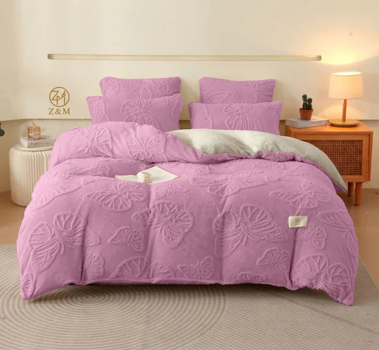 🦋 Geometric Butterfly Sherpa Comforter Set – 5 Piece