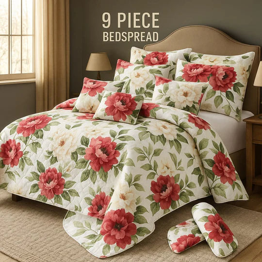 🌸 Flowered Bedspread Set – 9 Piece Luxury Collection