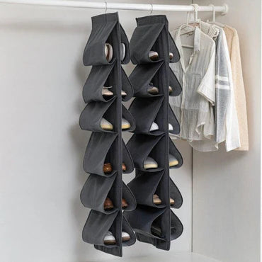 🖤 Pocket Shoe Organiser – Black (12-Shelf Hanging Design)
