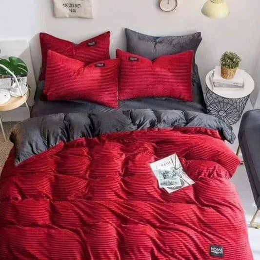 🧶 Corduroy Velvet Comforter Set – 4 Piece