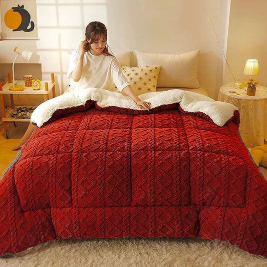 🟦 Geometric Fleece Comforter – 5 Piece Set