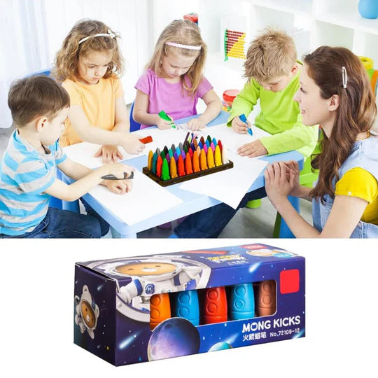 🚀Spaceship Crayons – Fun, Safe & Easy for Little Hands!
