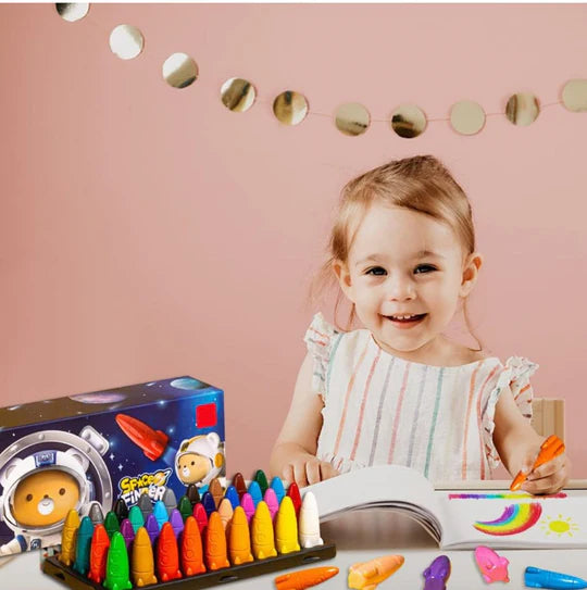 🚀Spaceship Crayons – Fun, Safe & Easy for Little Hands!