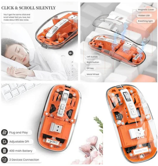🖱️ Transparent 3-Device Magnetic Wireless Mouse