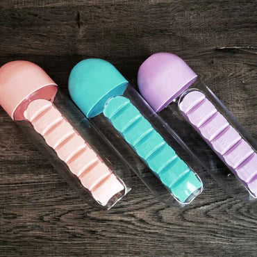 💧 Water Bottle with Pill Storage – Pastel (600ml)