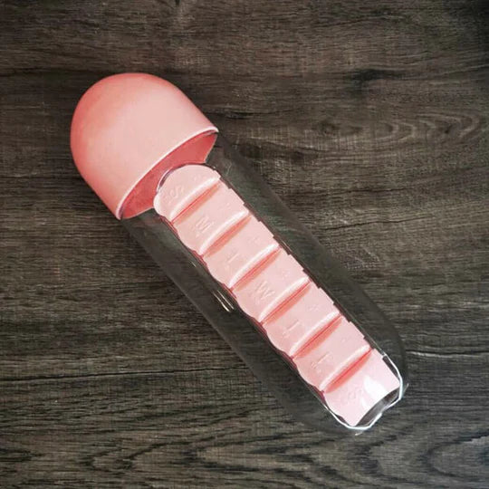 💧 Water Bottle with Pill Storage – Pastel (600ml)