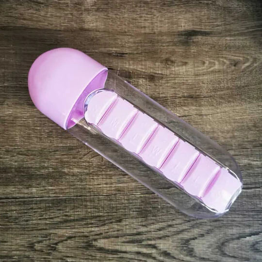 💧 Water Bottle with Pill Storage – Pastel (600ml)
