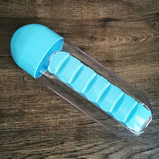 💧 Water Bottle with Pill Storage – Pastel (600ml)