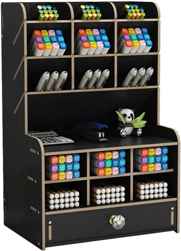 🗄️ Wooden Stationery Organiser – 17 Compartment